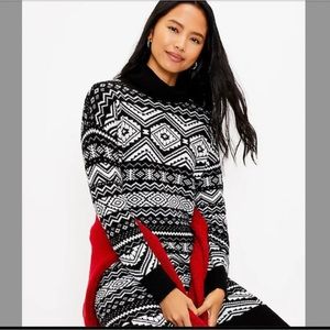 LOFT Fair Isle Turtleneck Sweater Dress Size M Black & White
